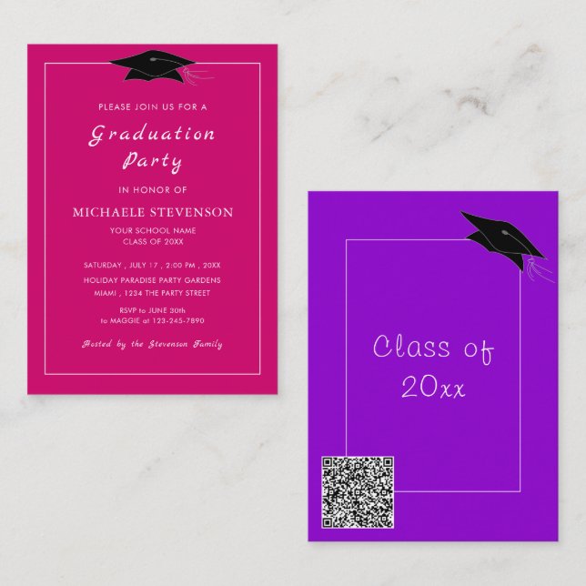 Your QR Code Graduation Invitation Custom Colours (Front/Back)