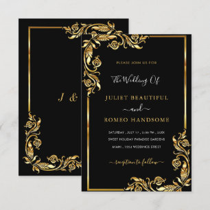 Your QR Code Info Black Gold Wedding Invitation