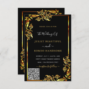 Your QR Code Info Black Gold Wedding Invitation