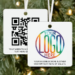 Your QR Code & Logo Business Promotional Square Metal Tree Decoration<br><div class="desc">FOR INSTRUCTIONS ON HOW TO CHANGE BACKGROUND / TEXT COLORS, OR TO ADJUST TRANSPARENCY OF LOGO SEE END OF THIS DESCRIPTION. Promote your business to potential customers with a custom logo and QR code square Christmas ornament. This template is simple to personalise and can be different or the same on...</div>