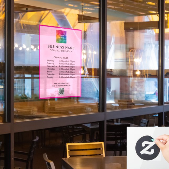 Your QR Code Opening Hours Logo Template Pink (Restaurant Window)