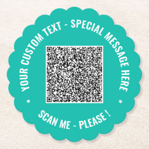 Your QR Code Paper Coasters Custom Text and Colour