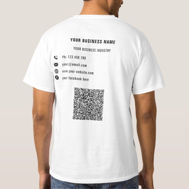 Your QR Code Scan and Custom Text Business T-Shirt (Back)