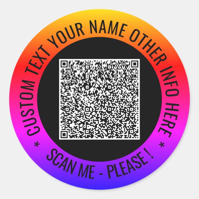 Your QR Code Scan and Custom Text Round Stickers (Front)