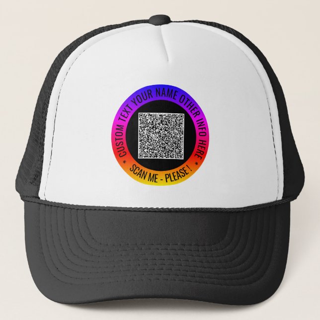 Your QR Code Scan Custom Text Modern Trucker Hat (Front)
