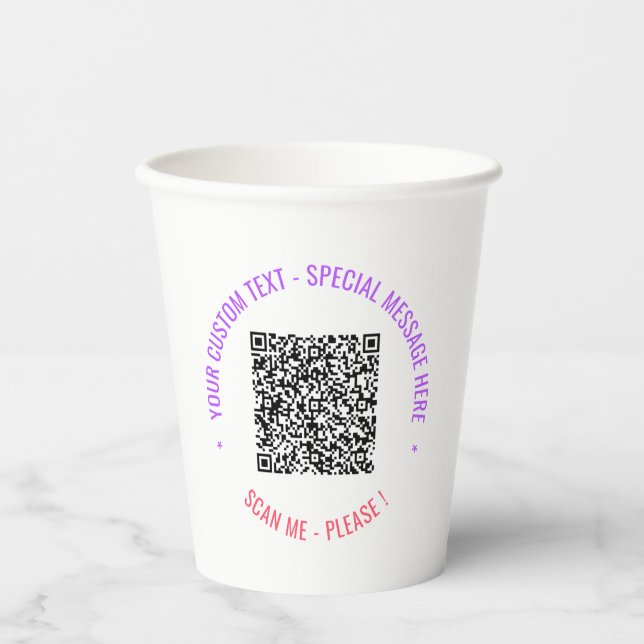 Your QR Code Scan Info and Custom Text Paper Cups (Front)