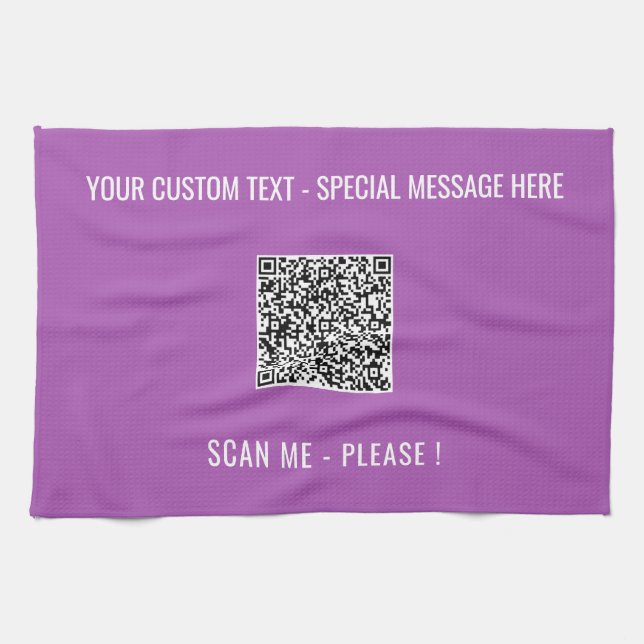 Your QR Code Scan Info Custom Text Kitchen Towel (Horizontal)