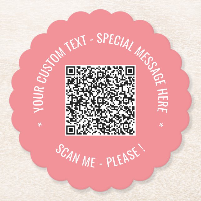 Your QR Code Scan Info Custom Text Paper Coaster (Front)