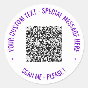 Your QR Code Scan Info Custom Text Round Sticker