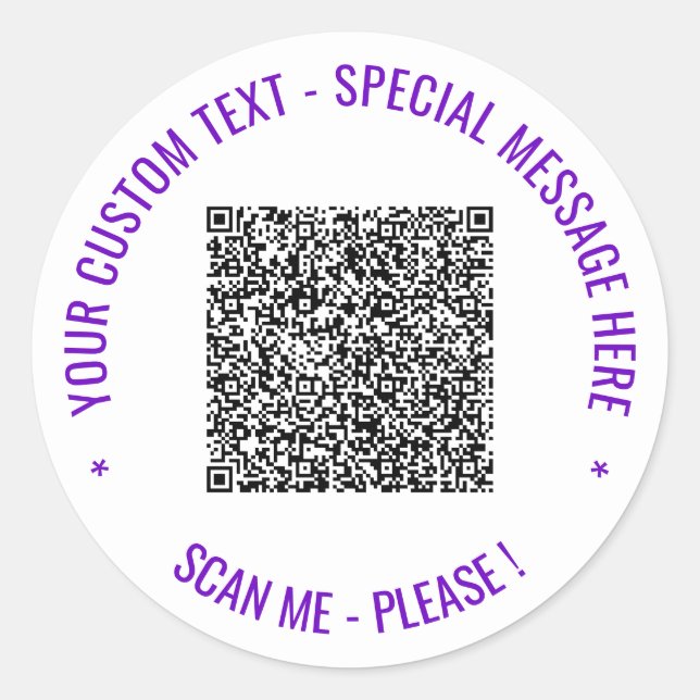 Your QR Code Scan Info Custom Text Round Sticker (Front)