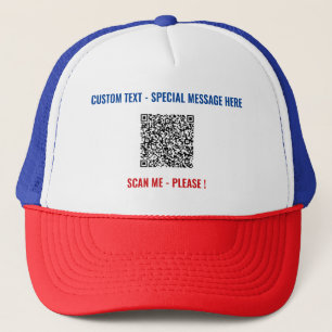 Your QR Code Trucker Hat Example with Custom Text