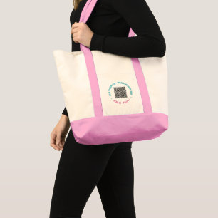 Your QR Code with Custom Text Branded Tote Bag