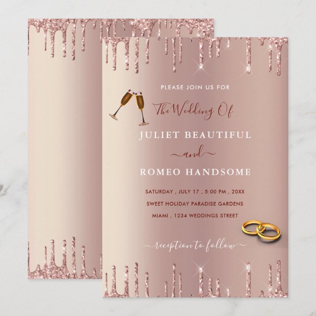 Your Rose Gold Sparkly Wedding Invitations Example (Front/Back)