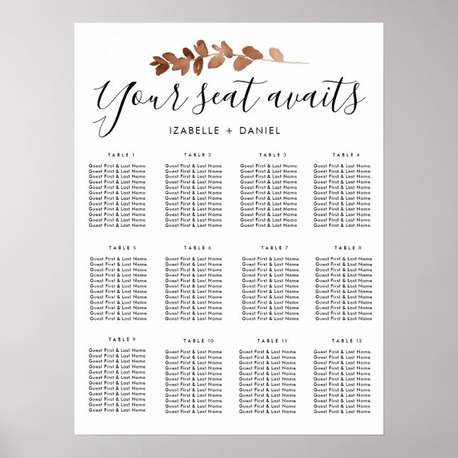 Your Seat avaits Script  Wedding Seating Charts (Front)
