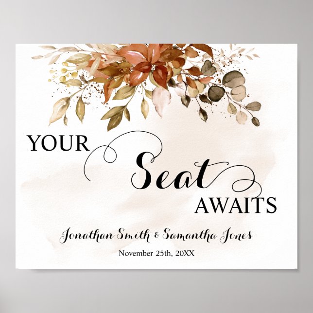 Your Seat Awaits Fall Autumn Wedding Reception Poster (Front)