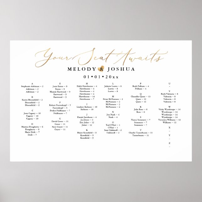 Your Seat Awaits, SEATING CHART, ALPHABETICAL Poster (Front)