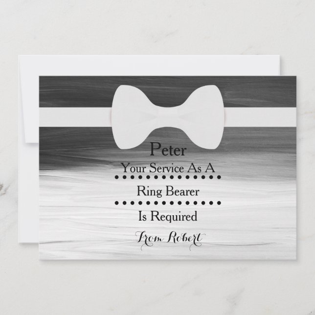 Your service as a Ring Bearer Black Chalkboard Bow Invitation (Front)