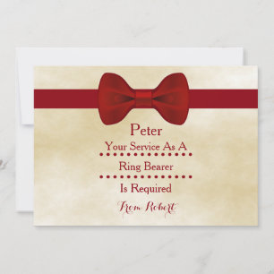 Your service as a Ring Bearer is required Red Bow  Invitation