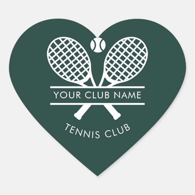Your Sports Club Name Tennis Green Any Colour Heart Sticker (Front)