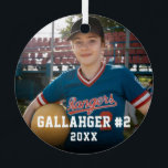 Your Sports Photo | Personalised Ornament<br><div class="desc">Custom ornament featuring your sports photo with personalised name,  player number,  and the year in bold collegiate typography. Suitable for any photo,  all ages,  any sport,  any day.</div>