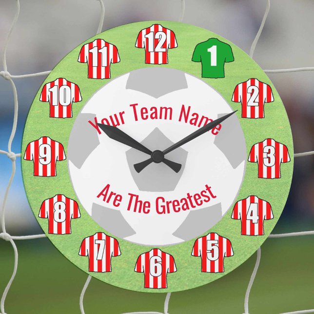 Your Team Name Football Clock - Red & White Shirts (Creator Uploaded)