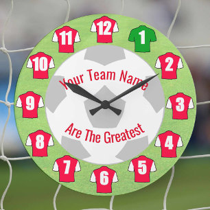 Your Team Name Football Clock - Red & White Shirts