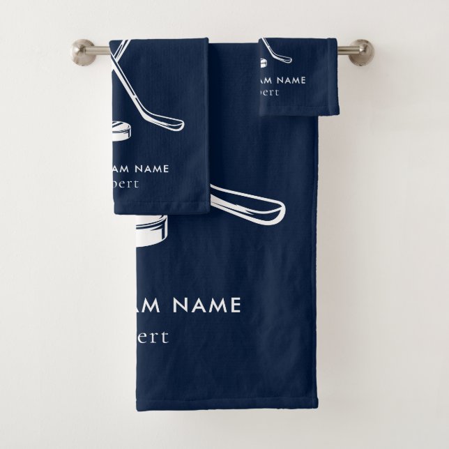 Your Team Name Ice Hockey Any Colour Navy Blue Bath Towel Set (Insitu)