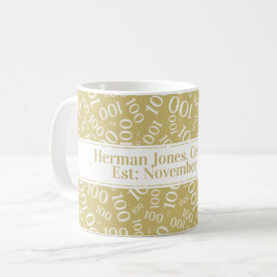 Your Text: 100th Birthday Number Pattern Gold  Coffee Mug