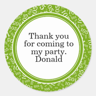 Your Text 105th Random Number Pattern Green/White Classic Round Sticker