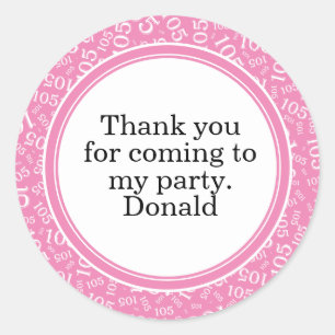 Your Text 105th Random Number Pattern Pink/White Classic Round Sticker