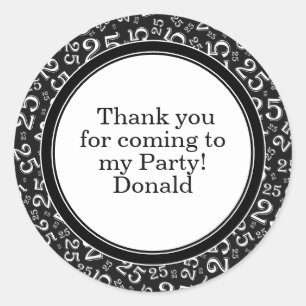  Your Text 25th Random Number Pattern Black/White Classic Round Sticker