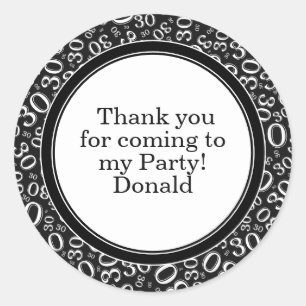 Your Text 30th Random Number Pattern Black/White Classic Round Sticker