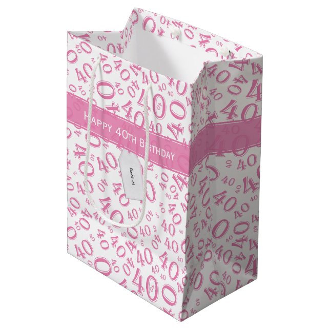 Your Text:  40th Pink Random Number Pattern  Medium Gift Bag (Front Angled)