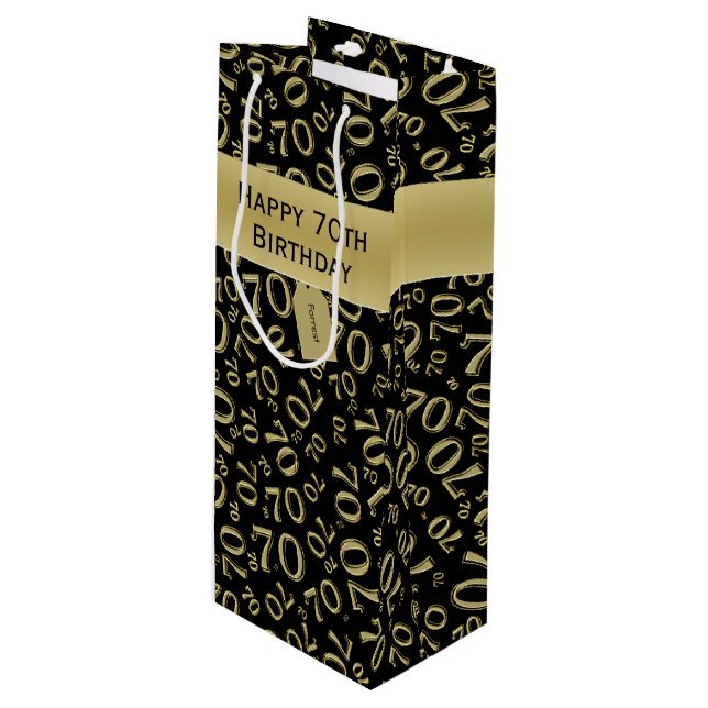 Your text: 70th Birthday Black/Gold Number 70 Wine Gift Bag (Front Angled)