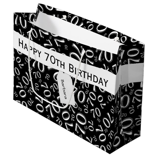 Your text: 70th Birthday Black/White Number 70 Large Gift Bag (Front Angled)