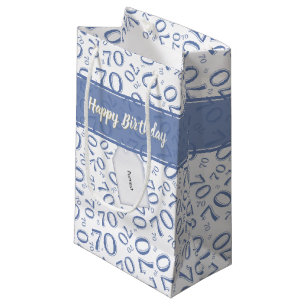 Your text: 70th Birthday Blue Number 70 Pattern Small Gift Bag