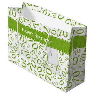 Your text: 70th Birthday Green Number 70 Pattern Large Gift Bag