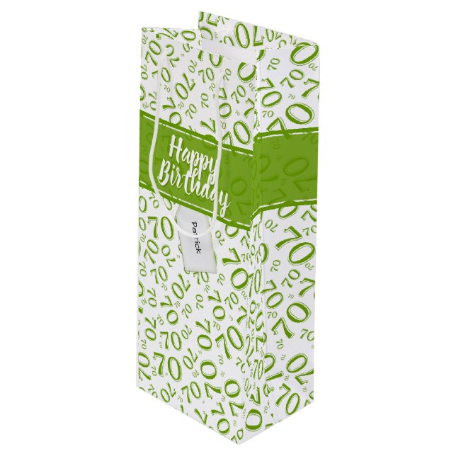 Your text: 70th Birthday Green Number 70 Pattern Wine Gift Bag (Front Angled)