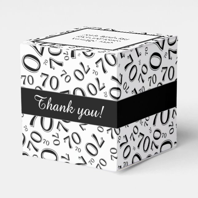 Your Text 70th Birthday Number Pattern black/White Favour Box (Front Side)