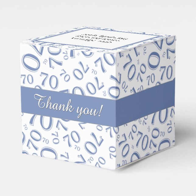 Your Text 70th Birthday Number Pattern Blue/White Favour Box (Front Side)