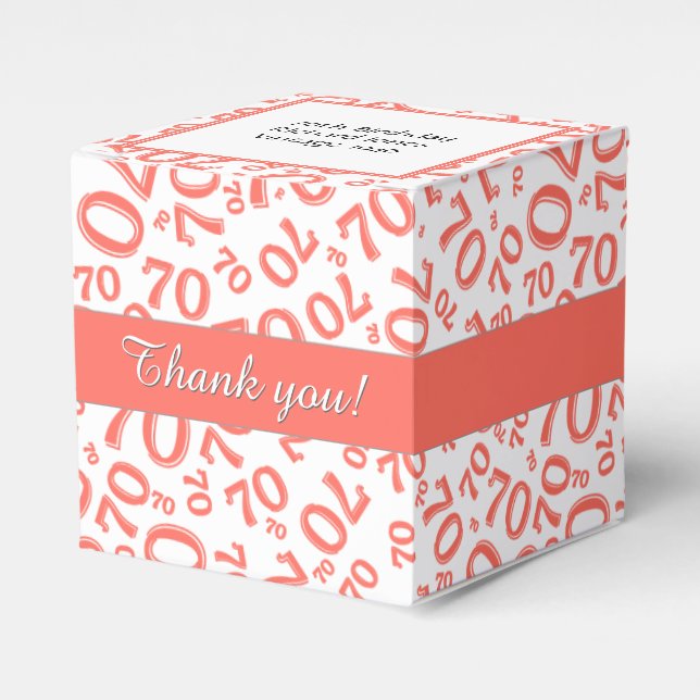 Your Text 70th Birthday Number Pattern Coral/White Favour Box (Front Side)