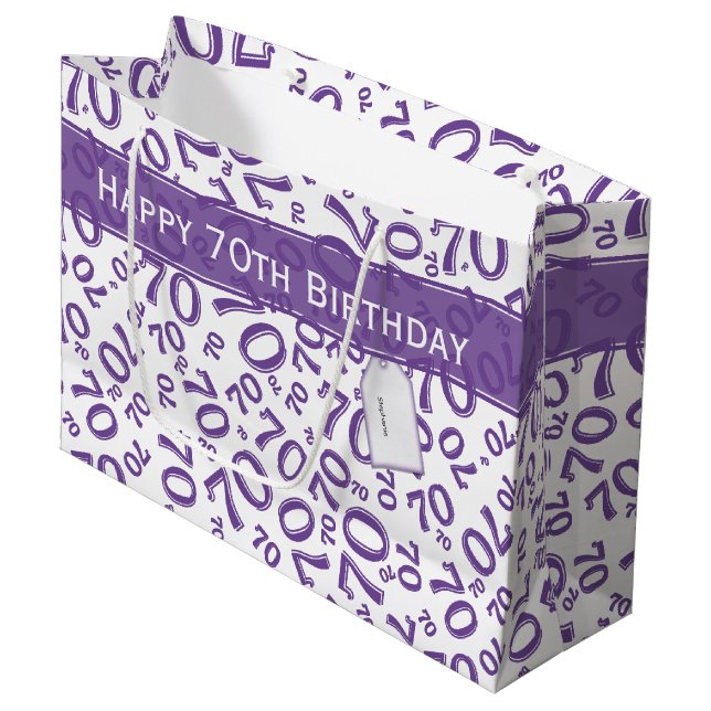 Your text: 70th Birthday Purple Number 70 Pattern Large Gift Bag (Front Angled)
