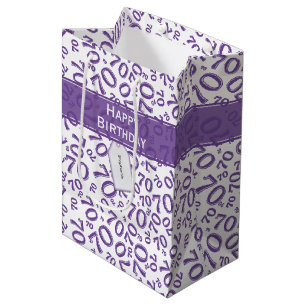 Your text: 70th Birthday Purple Number 70 Pattern Medium Gift Bag