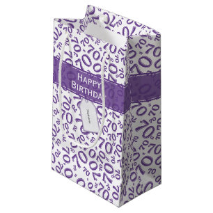 Your text: 70th Birthday Purple Number 70 Pattern Small Gift Bag