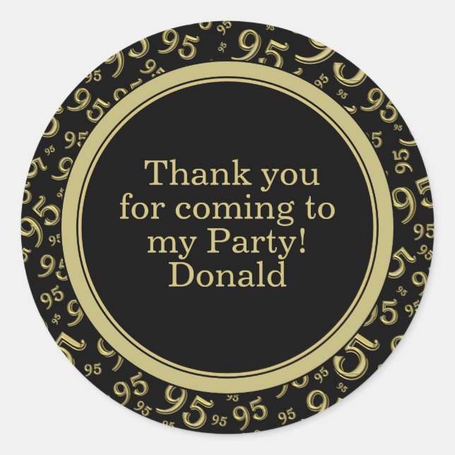  Your Text 95th Random Number Pattern Black/Gold Classic Round Sticker (Front)
