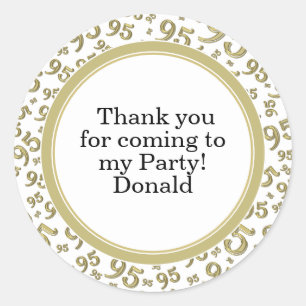 Your Text 95th Random Number Pattern Gold/White Classic Round Sticker