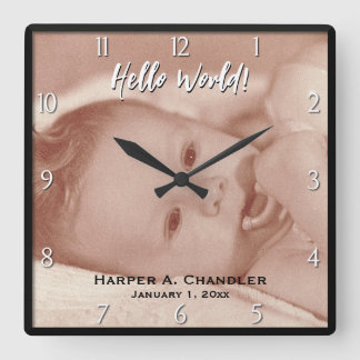 Your Text and Baby Photo Frame Template Square Wall Clock
