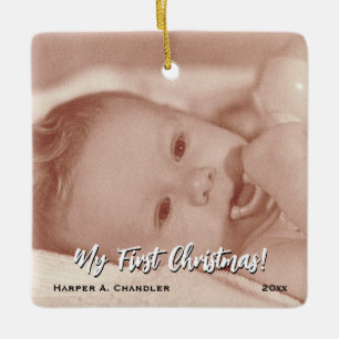 Your Text and Baby Photo My First Christmas Ceramic Ornament