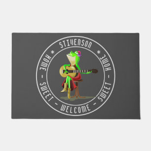 Your Text and Colours Doormat Frog Playing Guitar