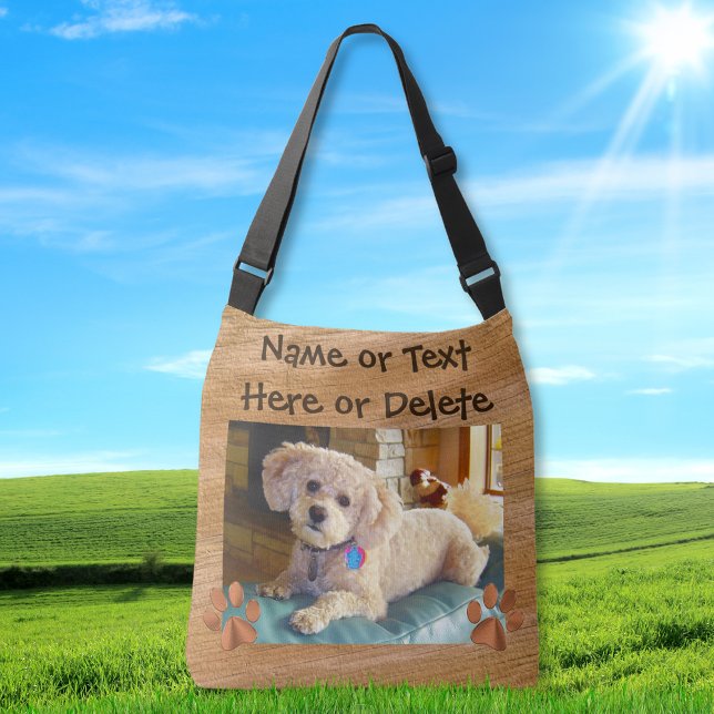 Your Text and Dog Photo Tote Bags (Full Print Tote. Personalized Totes. Photo canvas bags. Custom canvas tote bags, with picture.)